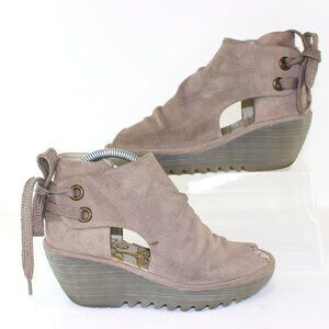 Fly London Suede Yema Open Toe Wedge Shoes (6 US)